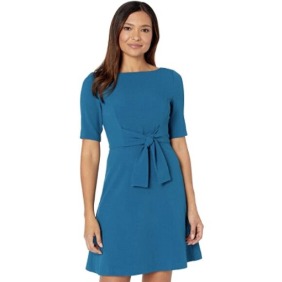 NWT Vice Camuto Elbow Sleeve Tie Front Fit & Flare Mini Dress in Teal Sz. 2 - Picture 1 of 1